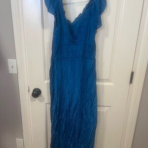 J. Crew Teal Maxi Dress with Ruffled Sleeves